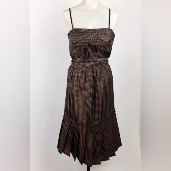 BCBG Paris Brown/white polka dot pleated dress size 8 - Picture 8 of 8